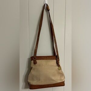 Vintage Brahmin Woven Tweed And Croc Embossed Leather Shoulder Bag‎